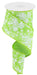 A 2.5X10Yd Mini Rose On Royal Lime Green/White ribbon (RGC186133) unfurls, showcasing its exquisite rose and leaf patterns.