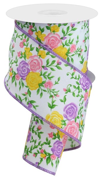 2.5"X10Yd Mini Roses  White/Pink/Yellow/Lavender/Green  RGE1180M6