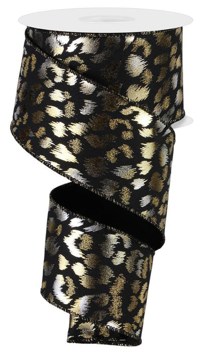 2.5"X10Yd Metallic/Glitter Leopard  Black/Gold/Silver  RGE118902