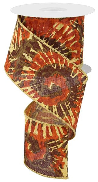 2.5"X10Yd Multi Color Tie Dye On Royal  Mustard/Rust/Dk Orange/Tt Brown  RGE1235F2