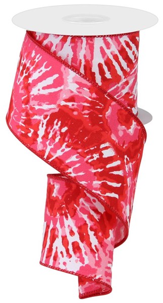 2.5"X10Yd Multi Color Tie Dye/Diagonal  White/Tt Red/Tt Pink  RGE1235Y1