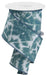 The 2.5X10Yd Soft Tie Dye On Diagonal White/Smoke Blue (RGE1241H5) ribbon features a blue and white tie dye pattern, partially unrolled and draped in a loose spiral.