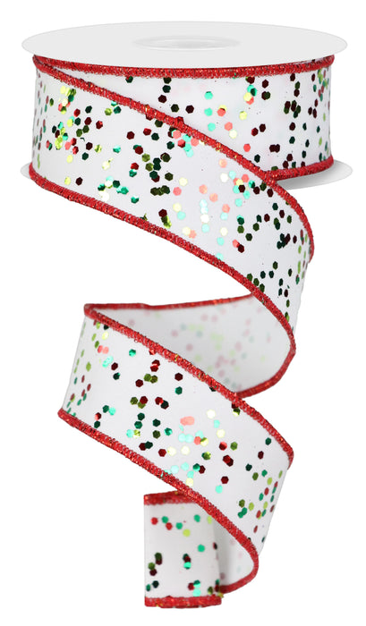 1.5"X10Yd Sprinkled Hex Glitter Finish White/Red/Emerald/Lime RGE12534N