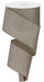 A spool of 2.5x10yd Fine Glitter on Royal Taupe ribbon (RGE138139) with a sparkly texture unspools in a loose spiral.