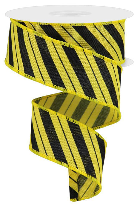 1.5"X10Yd Diagonal Line/Faux Ryl  Yellow/Black  RGE154029