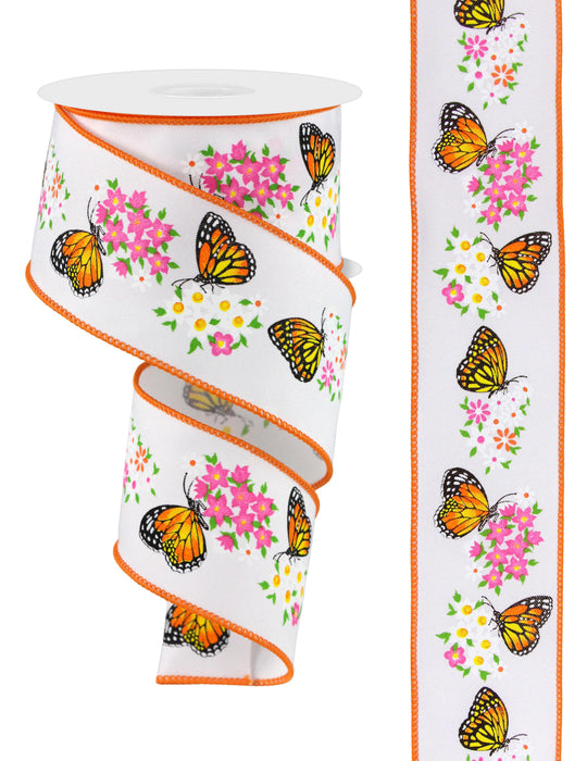 2.5"X10Yd Butterfly W/Flowers White/Multi RGE174927