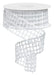 A 1.5x10yd spool of Tinsel Mesh White RM997827 ribbon featuring a grid pattern and textured, slightly fuzzy edges, partially unrolled against a white background.