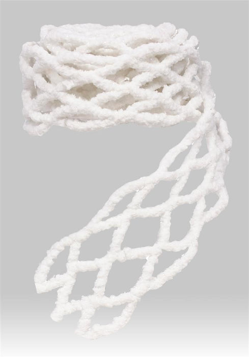 118"L Flocked Snow Net Ribbon  White W/White Mica  RN5087