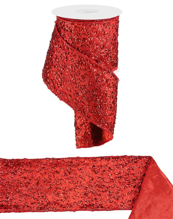 4"X5Yd Sequin Metallic Dupioni  Red  RN581924