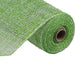 The 10 Lime Green and White Two Tone Poly Burlap Mesh (RP815543) is partially unrolled, showcasing its woven texture and open grid pattern. The polypropylene fabric lies on a white background, highlighting its vibrant color and intricate design.