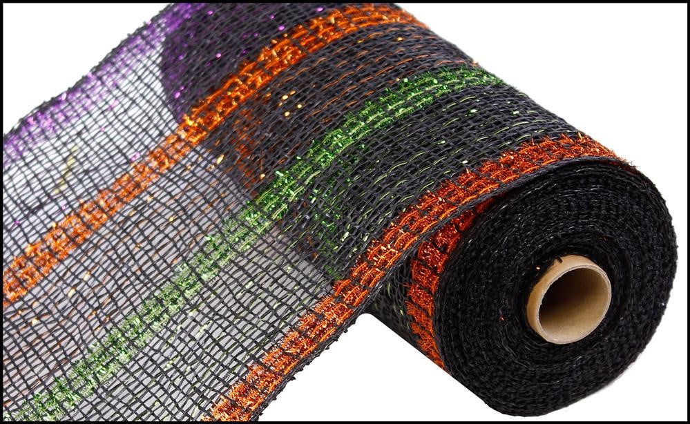 10" Poly Burlap Tinsel Foil Stripe Black Lime Copper Purple RP8401C3