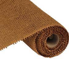 A roll of Woven Paper Mesh Natural 10 is partially unrolled, showcasing its coarse, woven texture. The edges are neatly aligned as it rests elegantly on a plain white background.