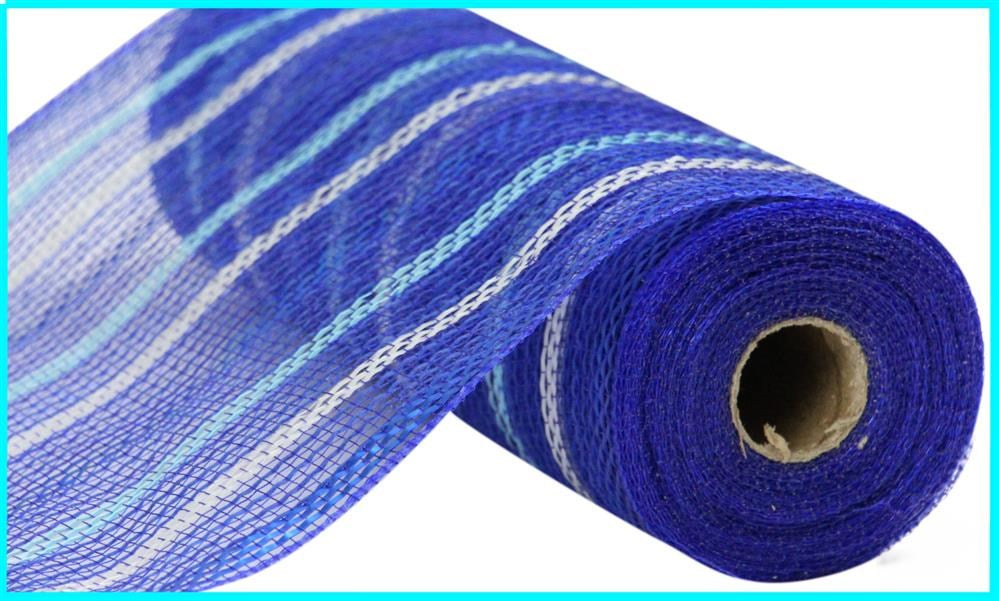 10.25"X10Yd Metallic Poly/Faux Jute Mesh  Royal Blue/Turquoise/Silver  RY8019R1