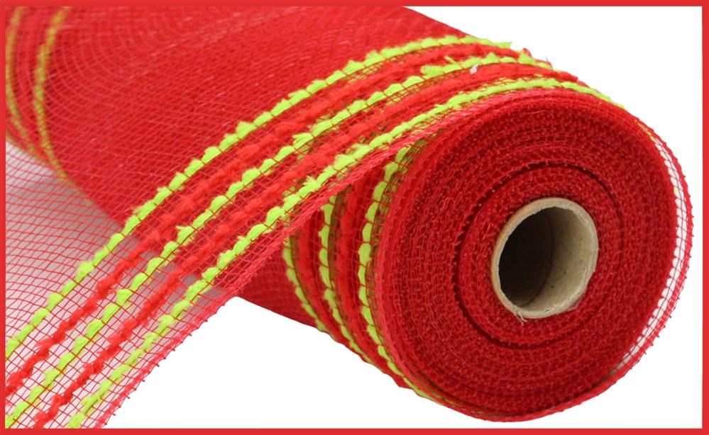 10.25"X10Yd Drift/Pp Wide Border Mesh  Red/Lime Green  RY811634