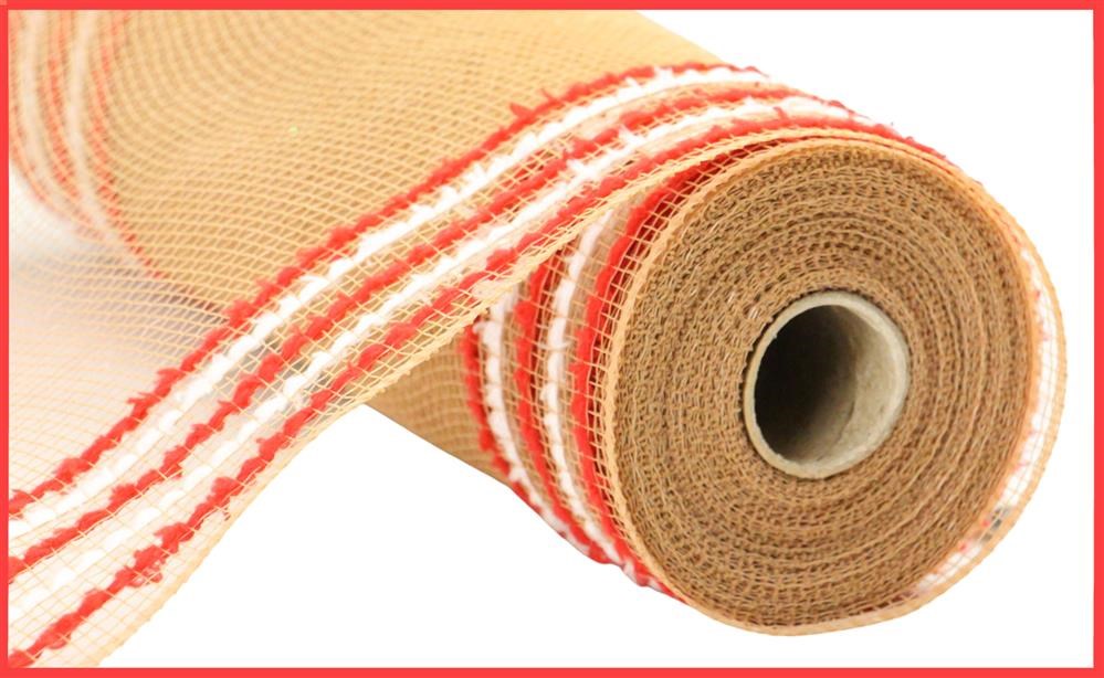 10.25"X10Yd Drift/Pp Wide Border Mesh  Natural/Red/White  RY811678
