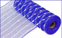 A partially unrolled 10.5 Snowball Poly Metallic Foil Mesh in royal blue with a white diamond pattern reveals its transparent polypropylene grid design on a white background.