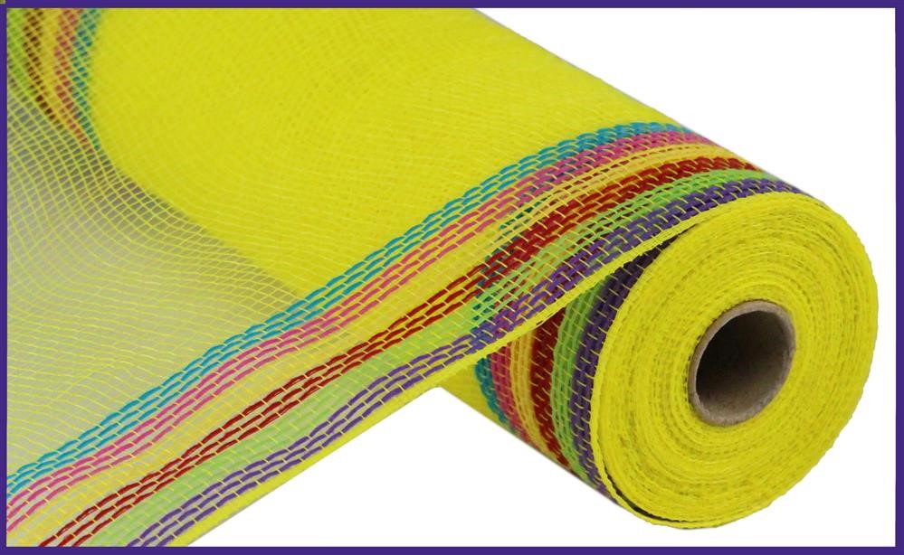 10.25"X10Yd Faux Jute/Pp/Border Stripe  Yellow/Purple/Green/Red/Hot Pink/Turquoise  RY8326K8