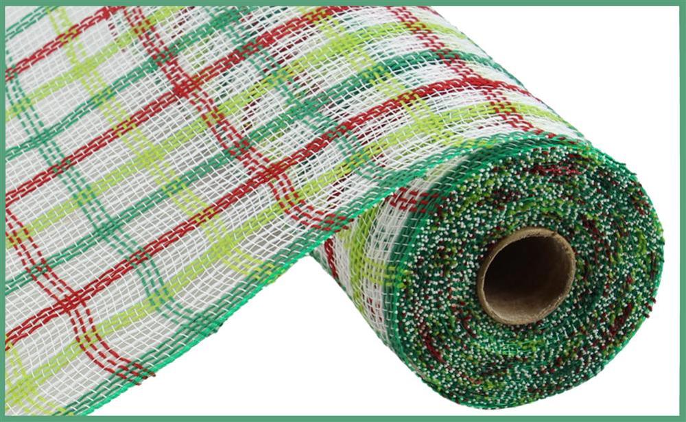 10.25"X10Yd Faux Jute Check Mesh  White/Red/Emerald/Lime  RY8339AC