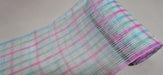 The 10.25x10Yd Faux Jute Check Mesh in Light Blue, Mint, Light Pink, and White (RY8339AT) is shown against a light gray background displaying its plaid pattern.