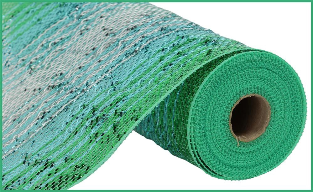 10.25"X10Yd Wide Foil Ombre Mesh  Emerald/Ice Blue/Silver  RY8510X8