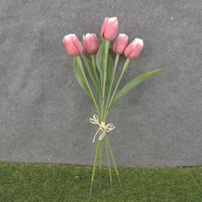 17" Tulip Bundle Red And White With 5 Stems (Plastic)  SB0010-RWH
