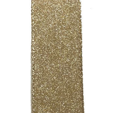 A close-up of the 1.5 Champagne Flat Glitter Ribbon X820609-14, showing its sparkling, textured wired surface against a plain white background.