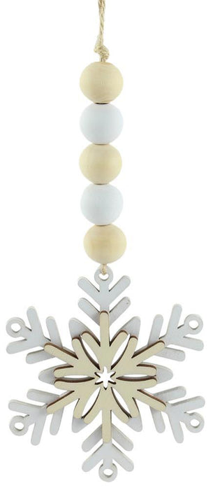 8"L Wood Bead/Snowflake Ornament  Natural/White  XA118218
