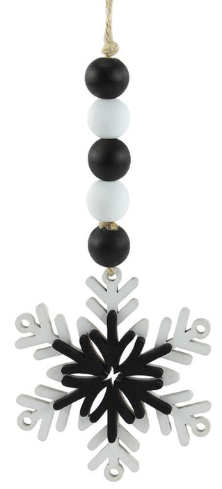 8"L Wood Bead/Snowflake Ornament  Black/White  XA118302
