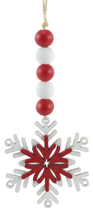 8"L Wood Bead/Snowflake Ornament  Red/White  XA118324