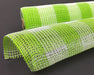 Two 10X10Y rolls of fabric mesh, XB99010-09, feature alternating bright lime and white plaid against a dark background.