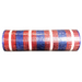 A 10 Red White Blue All Metallic Mesh XB99210-74 sack with horizontal red, white, and blue stripes, rolled up against a white background.