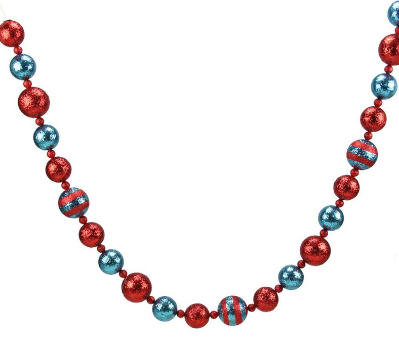 5'L Glitter Stripe Ball Garland  Red/Turquoise  XG6735H2
