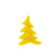 A 7"Hx5.5"L Flocked Whimsical Tree ornament, available in six assorted bright colors, hangs by a thin string and showcases a simple, stylized tree shape with three layers.