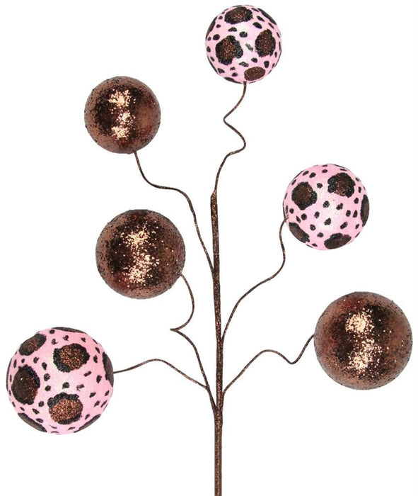 20"L Leopard Print Glitter Ball Pick  Lt Pink/Chocolate/Black  XS9982T3