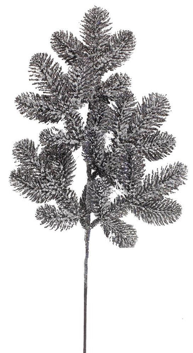 20"L Glittered Noble Fir Spray  Black/Silver/White  XV757202