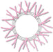 The 24" Pencil Wreath Pink Non-Metallic XX750422 features an engaging design with evenly spaced pink chenille stems radiating outward from a circular base, creating a vibrant sunburst pattern. This cheerful design adds a joyful touch to any space, reminiscent of a blooming flower or bright star.