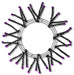 The 24 Black Metallic Pencil Wreath XX751564 features spiky tinsel branches tipped with shiny purple balls, creating a striking starburst effect on a white background.