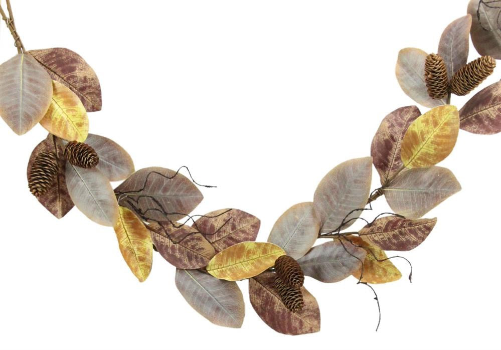 5'L Magnolia Leaf/Pinecone Garland  Brown/Mustard/Tan/Natural  XX7948