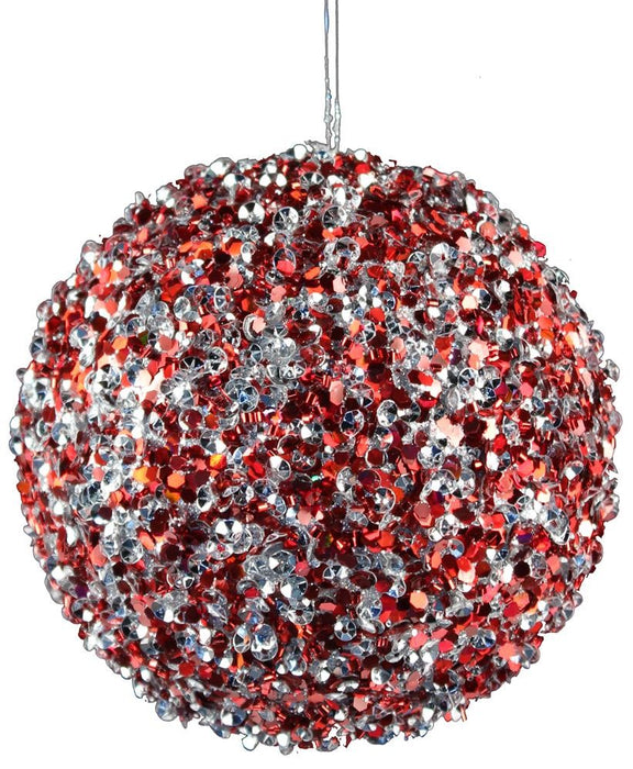 120Mm Glttr/Tube Ball Ornament  Silver/Red  XY6583AM