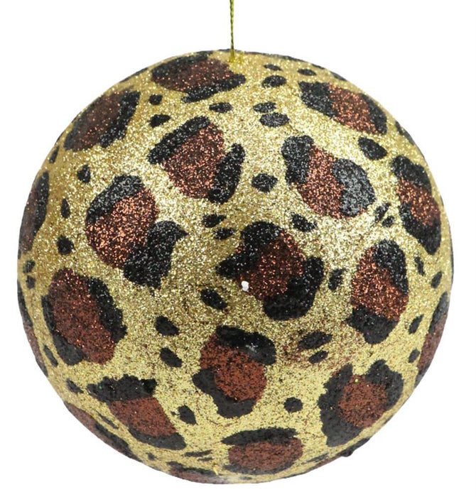 120Mm Glitter Leopard Print Ball Orn  Gold/Chocolate/Black  XY9462T1