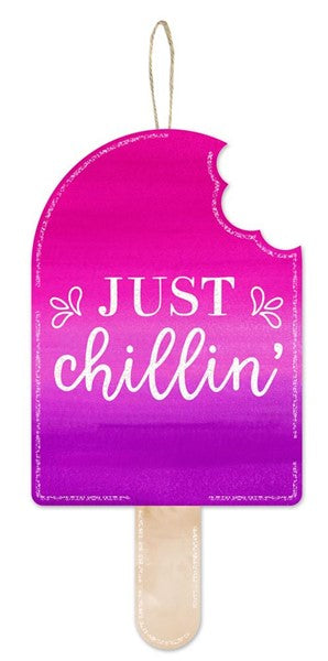13.5"H X 7"L Just Chillin' Popsicle Sign    Hot Pink/Purple/Tan/White   AP8882