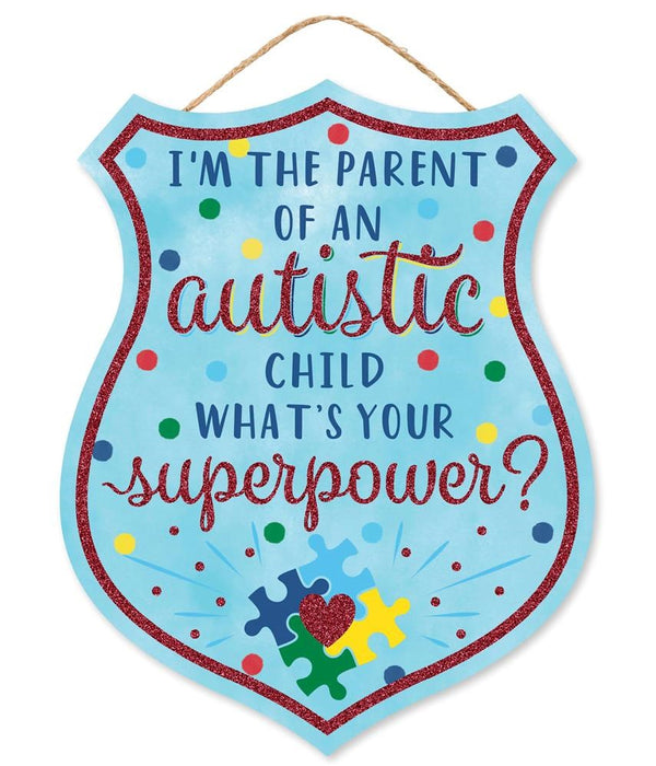 12"H X 9.5"L Parent/Autistic Child Badge  Turquoise/Red/Yellow/Blue  AP8919