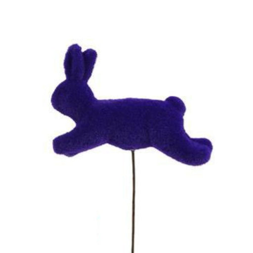 The 17"Oal x 8.5"L x 6"H flocked rabbit pick, available in six assorted bright colors (HE722799), elegantly stands on a slender black stick against a plain white background, creating an eye-catching contrast with its charming simplicity.