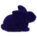 The product is an 8.5L x 6H flocked laying rabbit sculpture available in six assorted colors: purple, pink, black, green, orange, and turquoise (HE722999).