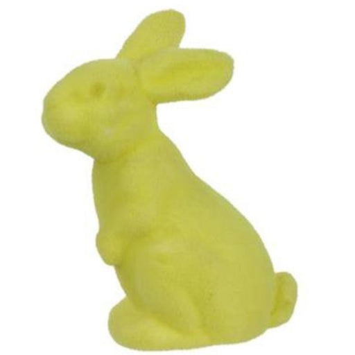 11.5"H X 7"L Flocked Sitting Rabbit  6 Assorted Purple, Pink, Cream,  Green, Blue, Yellow  HE723098