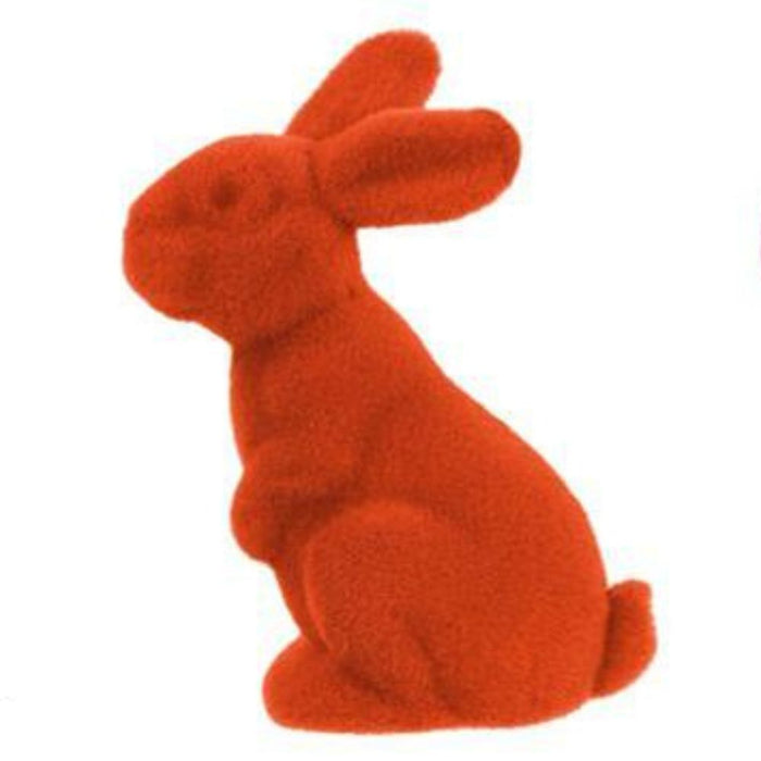 11.5"H X 7"L Flocked Sitting Rabbit  6 Assorted Purple, Pink, Black, Green, Turquoise, Orange  HE723099