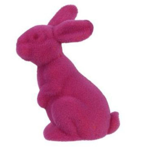 11.5"H X 7"L Flocked Sitting Rabbit  6 Assorted Purple, Pink, Black, Green, Turquoise, Orange  HE723099