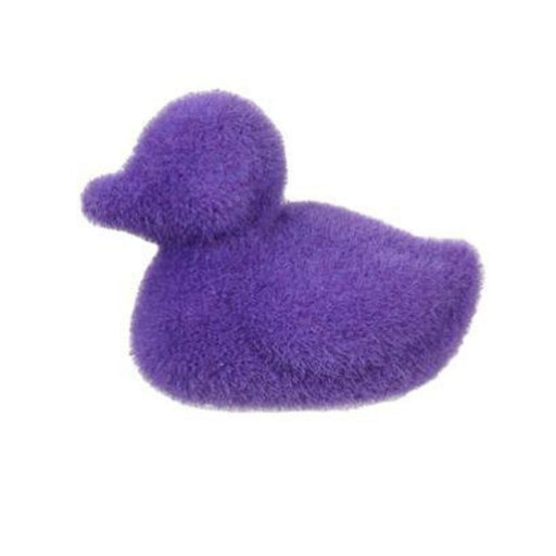 A 5"L x 3.75"H flocked baby duck from the HE724199 collection, available in 6 assorted colors, is displayed against a plain white background.
