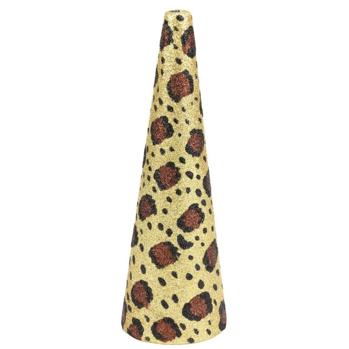 12"H Glitter Leopard Print Cone  Gold/Chocolate/Black  XE8841
