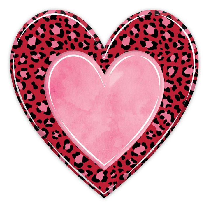 12" Metal Pink Red Black Leopard Heart Sign MD0667